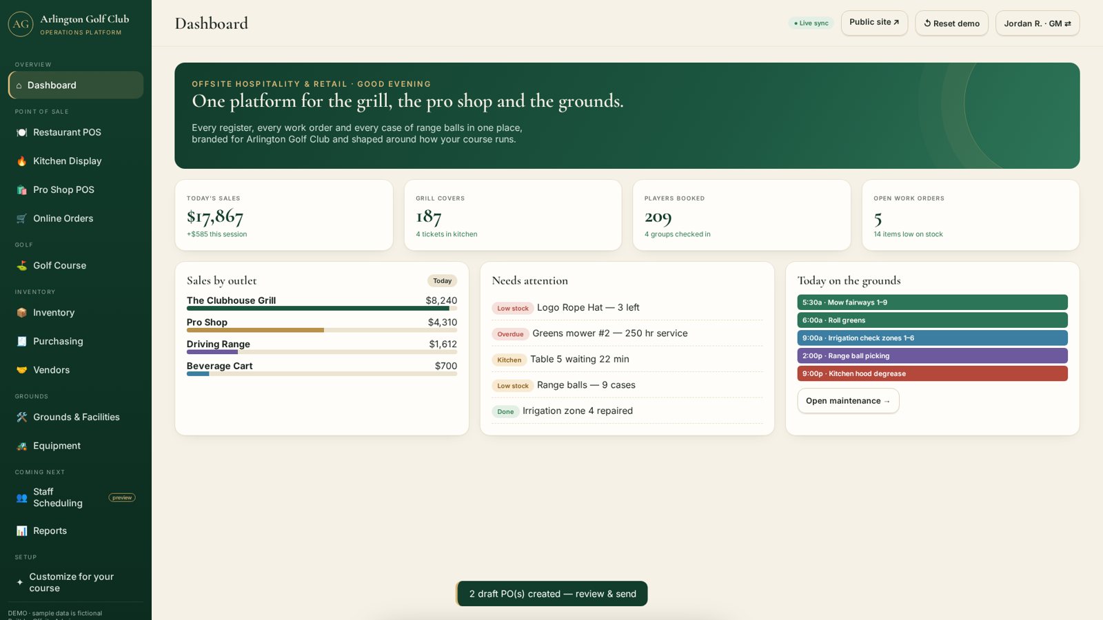 Back-office dashboard on a desktop monitor