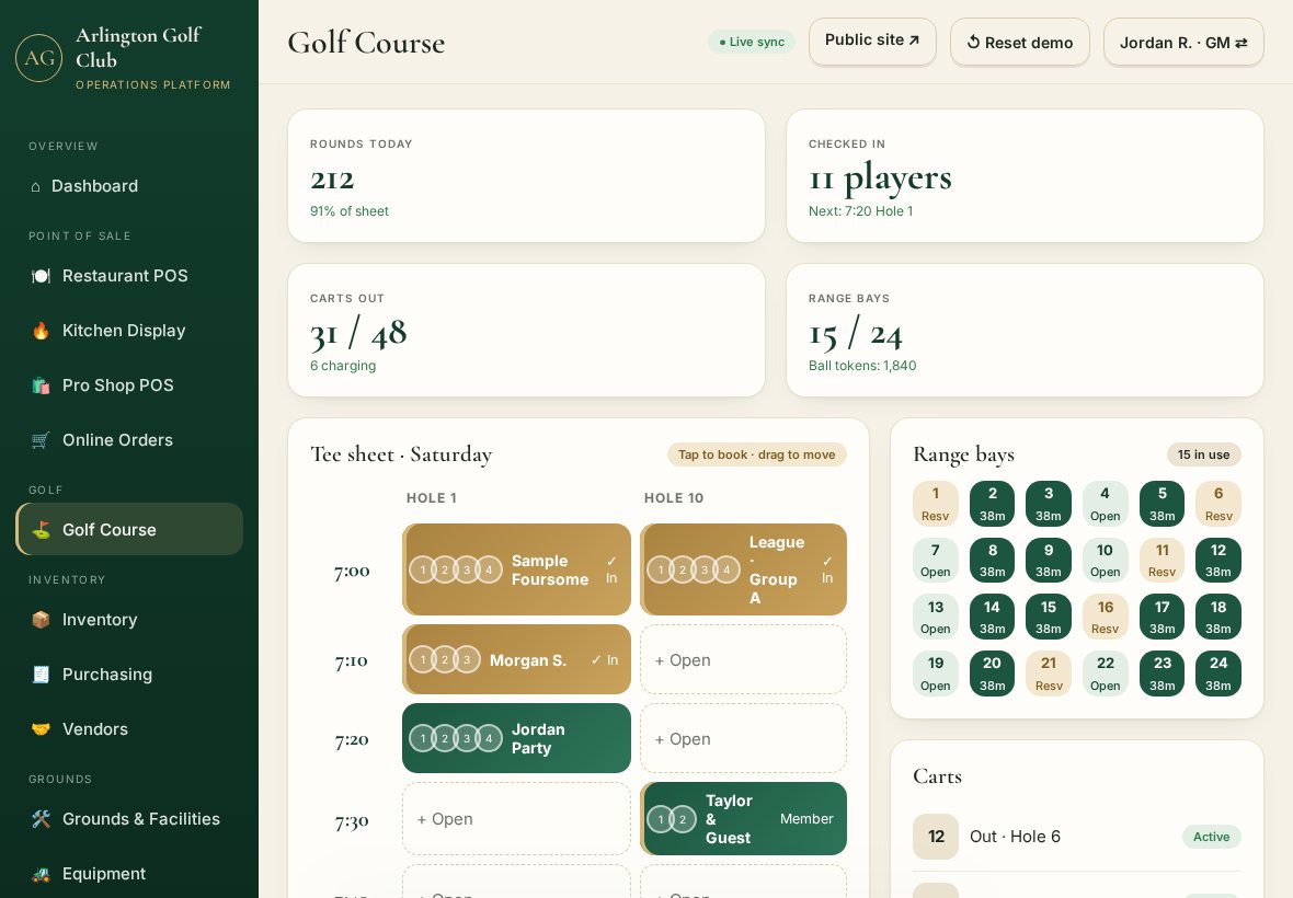Tee sheet on an iPad