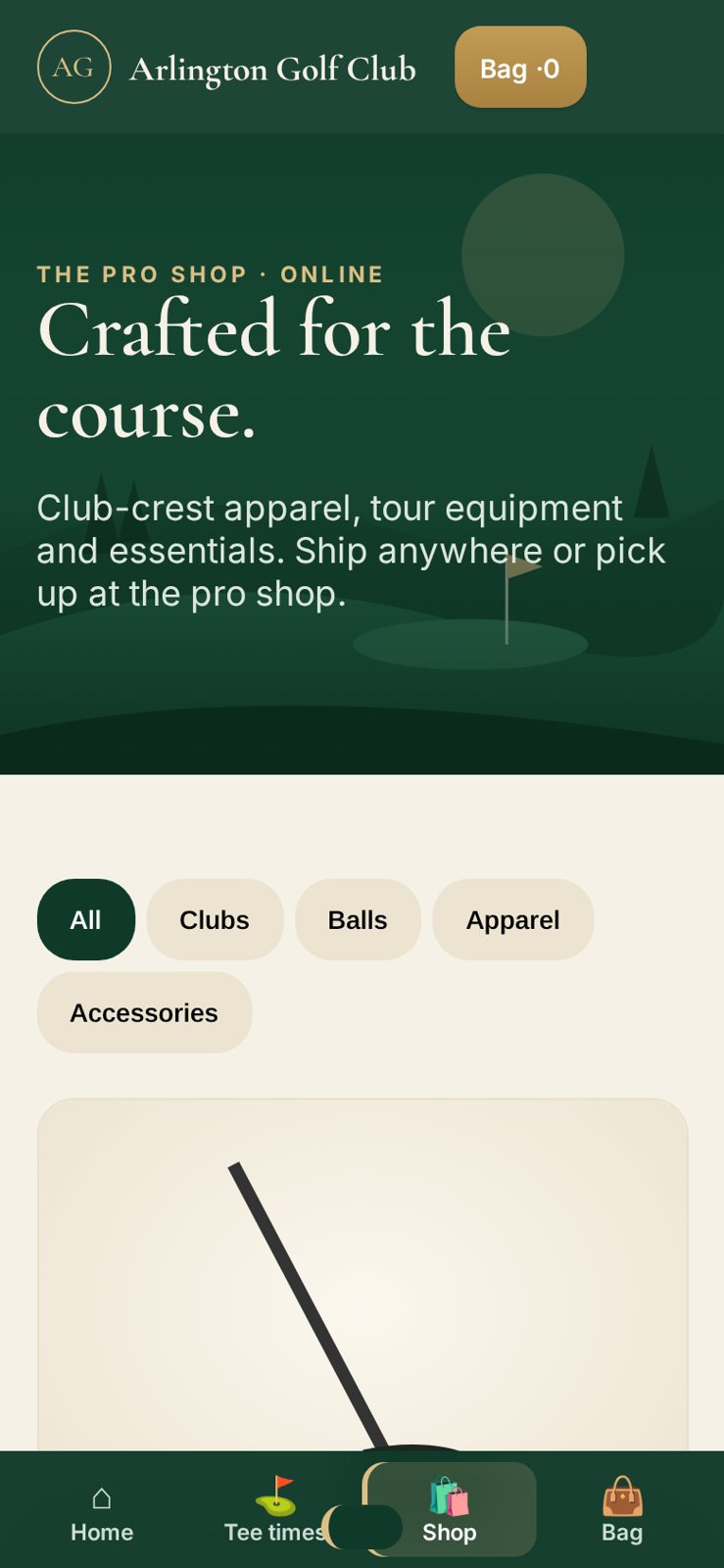 Online pro shop on an iPhone