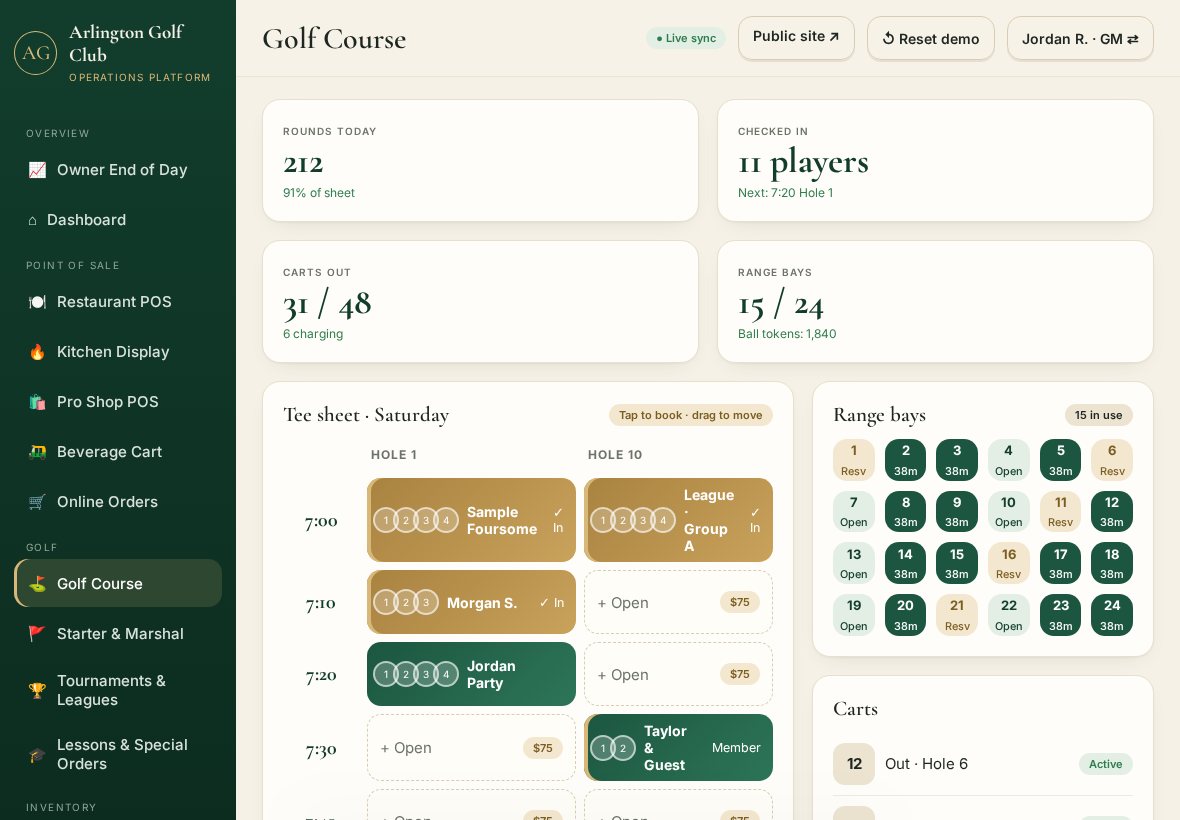 Tee sheet with dynamic pricing